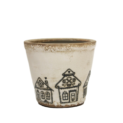 Osłonka ceramiczna szkliwiona Domki 16cm